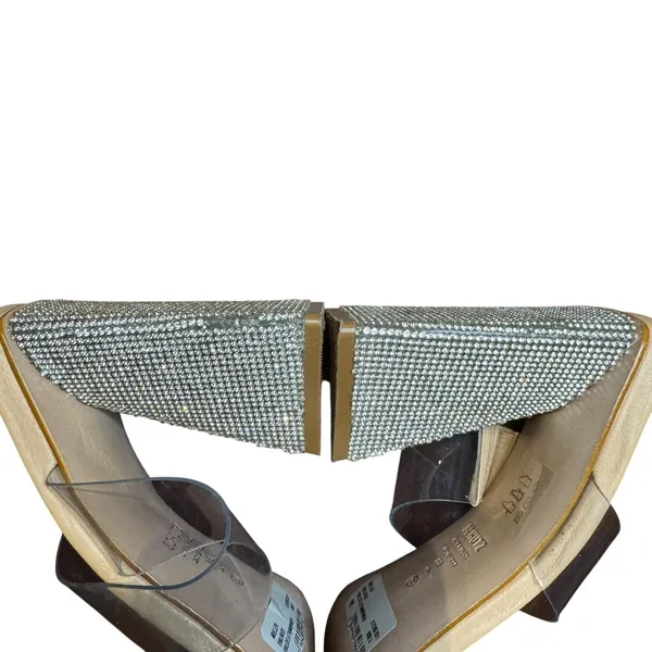 Schutz Shoes Womens Size 8 Beige Vinyl Ariellen Wedge Slide‎ Sandals Rhinestone - Image 7