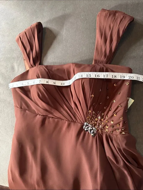 Women’s Brown Chiffon Formal Mother of the Bride Dress Draped Jacket Size 14 NWT - Image 12