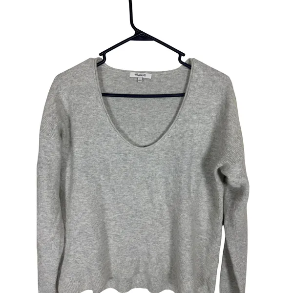 Madewell Womens Heather Gray Merino Wool Alpaca Blend V-Neck Sweater Large - Image 2