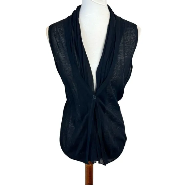 Marc Aurel Sheer Black Drape Front Sleeveless Knit Top Size 38 Medium - Image 2