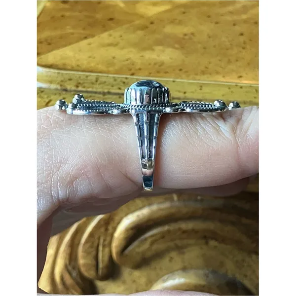 White Buffalo Turquoise Sterling Silver Ring Size 8 Black - Image 2