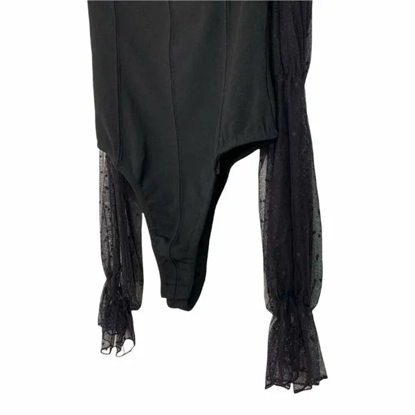 Missguided Bardot Robby Mesh Puff Sleeve Bodysuit‎ Size 4 NWT - Image 2