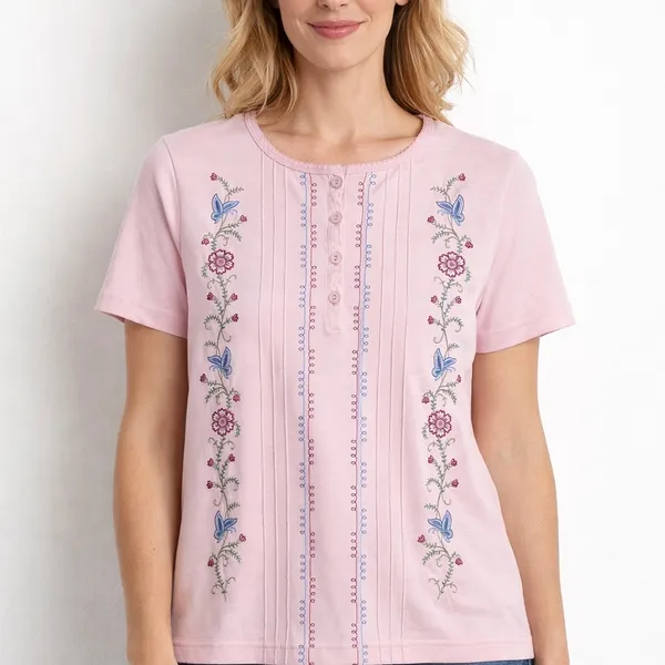 Imperfect vintage embroidered pink floral top feminine granny cottagecore spring - Image 2