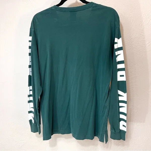 Victoria's Secret PINK Green Long Sleeve Tee Relaxed Fit Crew Neck - Image 4