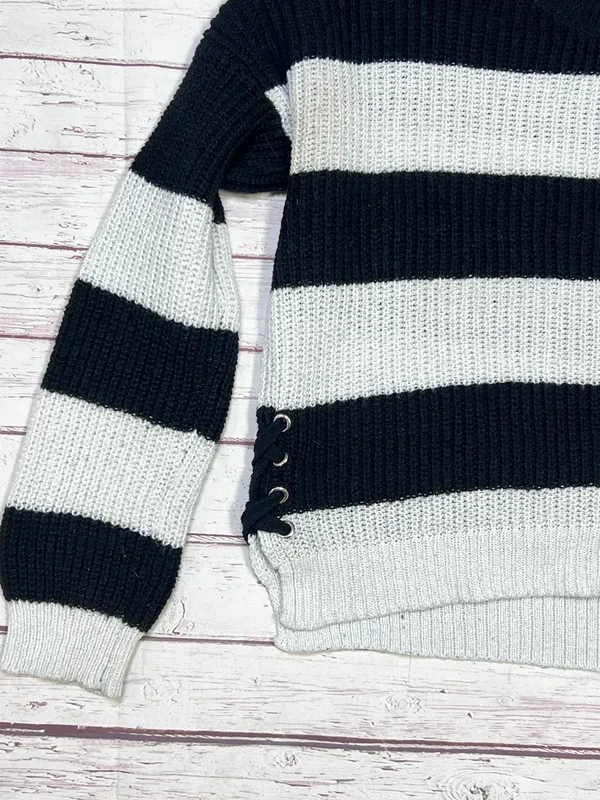 Womens Long Sleeve Cable Knit Sweater Size 2XL (19) Black/ White - Image 7