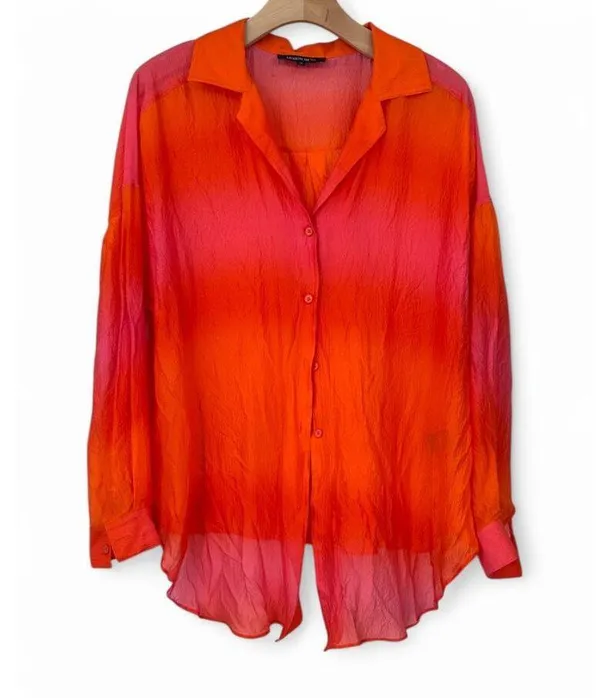 Layfette 148 NY | M| Pure Silk Semi Sheer Ombre Button Up Top Blouse Women's - Image 2