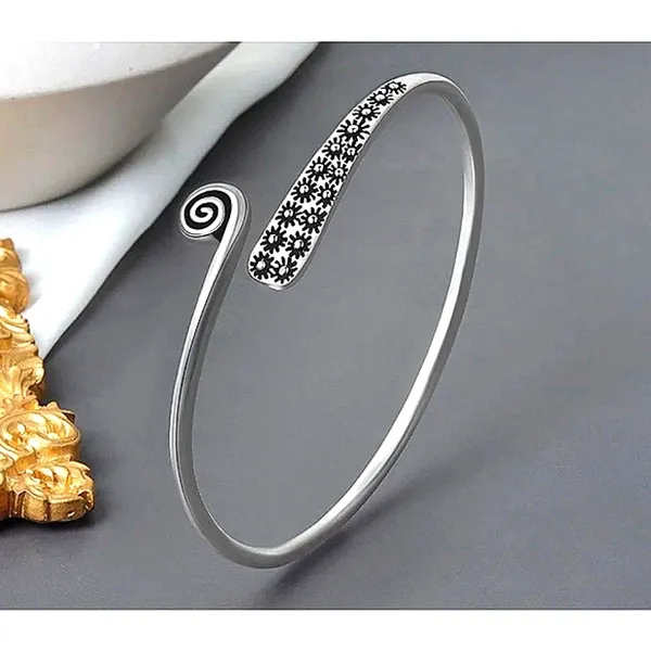Boutique NEW Unisex‎ Engraved Geometric 925 Sterling Silver Cuff Bracelet, Adjustable - Image 10
