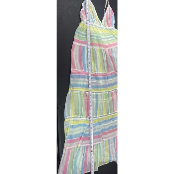 NWT Pastel Stripe Maxi Dress Cottage Coquette Beachy Tiered Tie Back Sundress S - Image 9