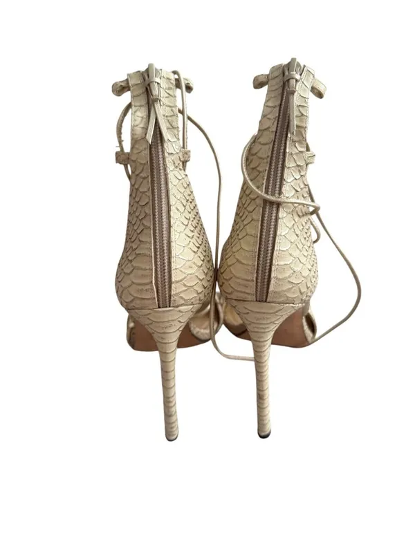 STUART WEITZMAN Beige Snake Print Lace Up Sandals Heels Size 9 - Image 6