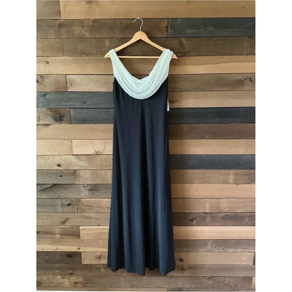 Vintage Cachet Black Beaded Cowl Back Formal Gown Y2K Evening Dress - Image 2