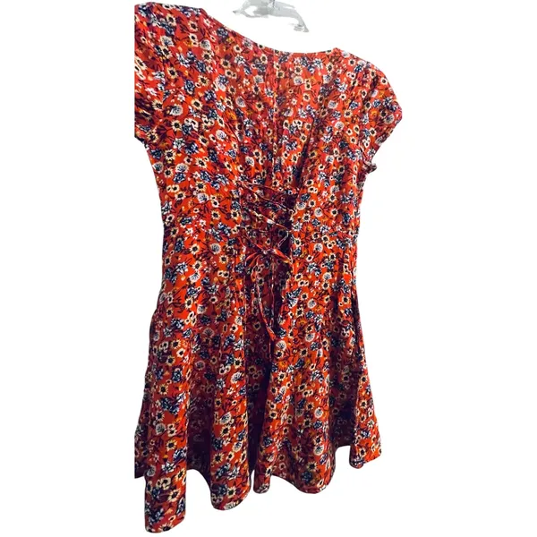 B-O-G Collective Orange Floral Button Front Lace Up‎ Back Mini Dress Small - Image 9
