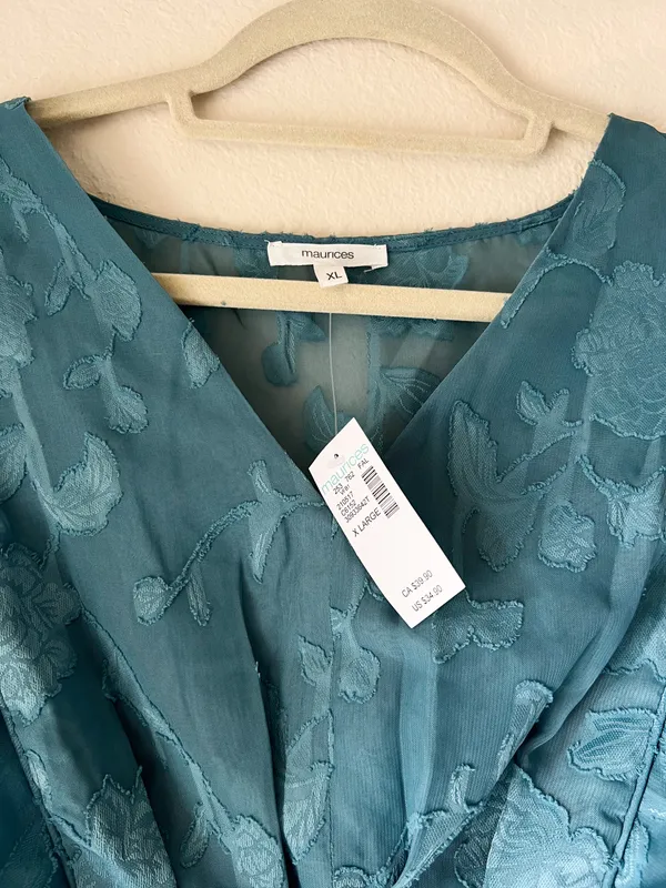 Maurice's NWT Turquoise Blue Whimsical Sheer Floral Blouse - Image 9