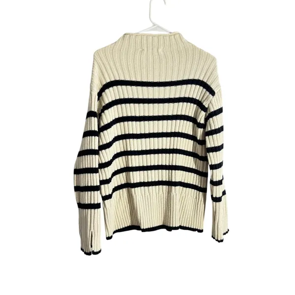 ZARA Medium Ivory & Black Ribbed Knit Striped Sweater Medium - Image 6