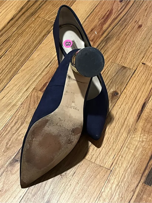 Zara Basic Navy Blue Suede Block Heel Pumps Size 8 Pointed Toe - Image 6