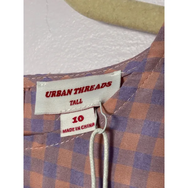 Urban Threads Women Dress 10‎ Purple Peach Gingham Tiered Smock Tall Cottagecore - Image 4