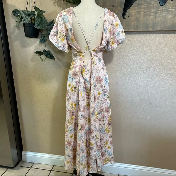 NWOT Lulus Flourishing Feelings Pink Floral Puff Sleeve Midi Dress XL - Image 6