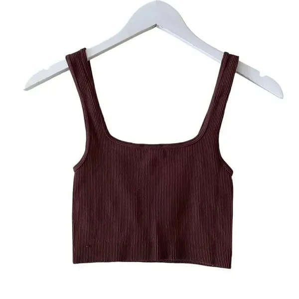 Zara Rust Brown Ribbed Knit Seamless Crop Tank Top SZ XS #1711 - Image 4