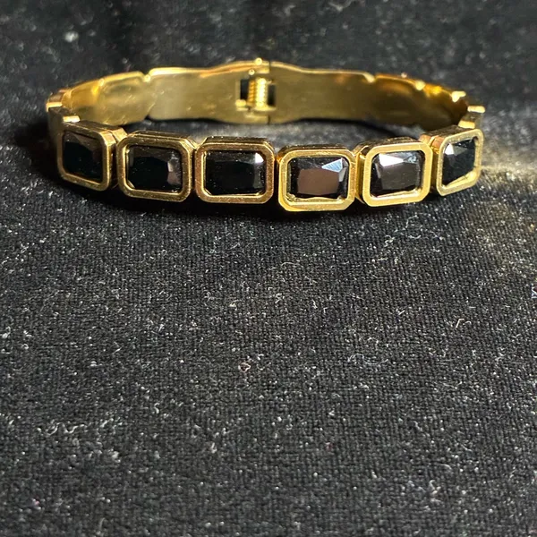 Classic Stainless Steel Zircon Bracelet in gold color with black stones - Image 2