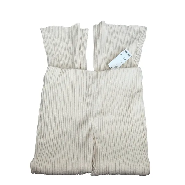 Urban Outfitters Cream Ribbed Knit Flare Pants High‎ Rise Cream Ivory Large NEW - Image 3