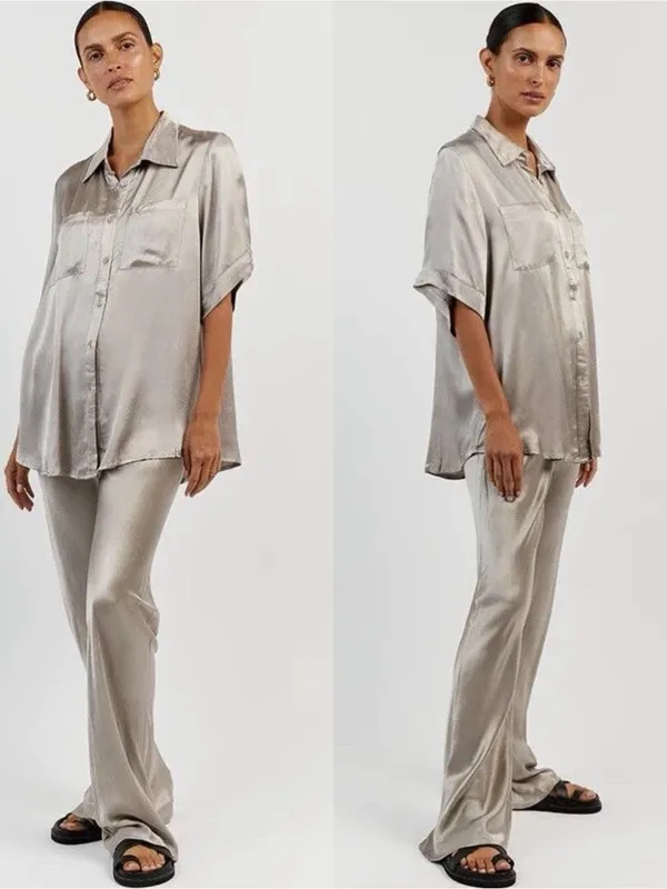 DISSH Simone Satin Silver Straight Pull On Pants Trousers - Image 2