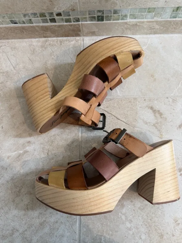 Free People Bellevue Clogs Wood Platform Shoes Sandals Size 38 / 7.5-8 - Image 7
