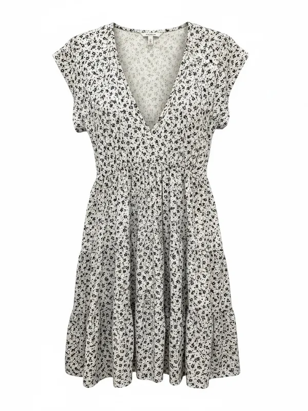 Urban Outfitters White Mini Dress with Black Ditsy Floral - Image 2
