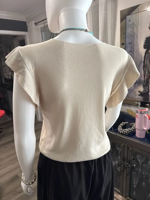 Loft Ruffle Flutter Sleeve V-Neck Knit Top - Image 3