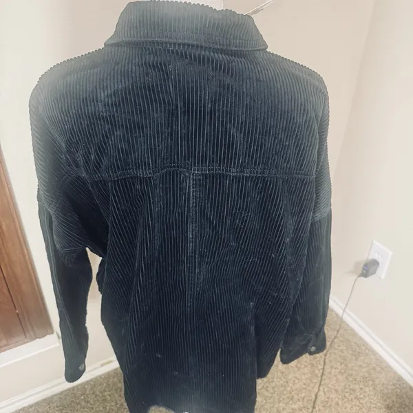 NWT ZARA Black Corduroy Shirt Jacket Shacket Women’s L raw hem fringe grunge - Image 4