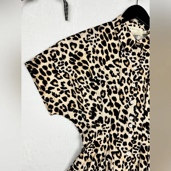 Exquise Anthropologie Cotton Blend Relaxed Leopard Tobie Shirt Dress Sz XS. P-46 - Image 6