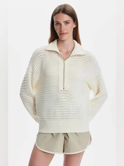 Varley Tara Pointelle Half Zip Sweater S - Image 5