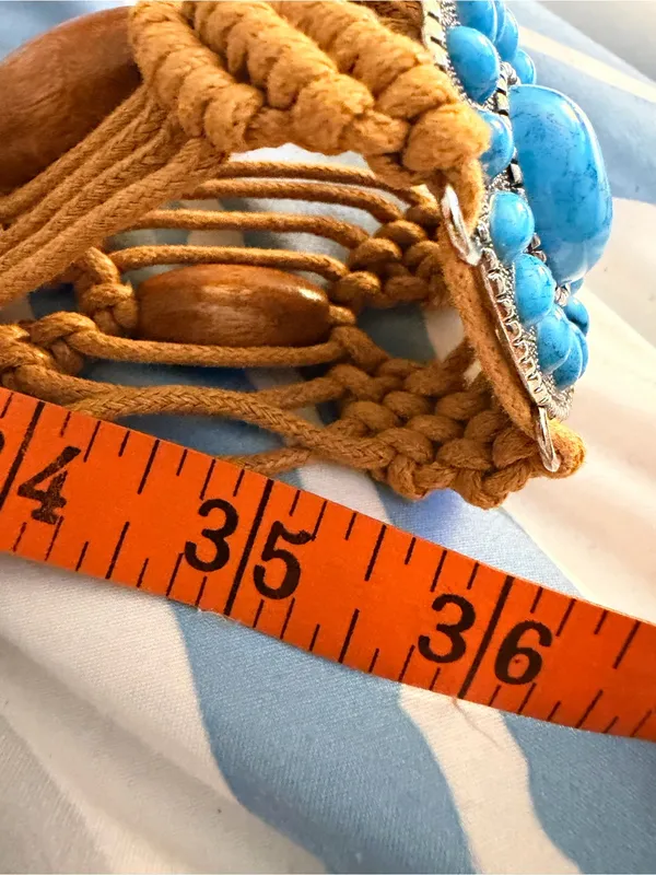 Boho Turquoise Beaded Macrame Waist Belt - Image 5