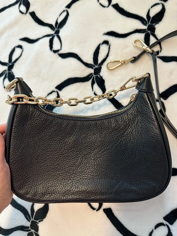 Michael Kors Black Pebbled Leather Shoulder Bag with Gold Hardware - Image 7