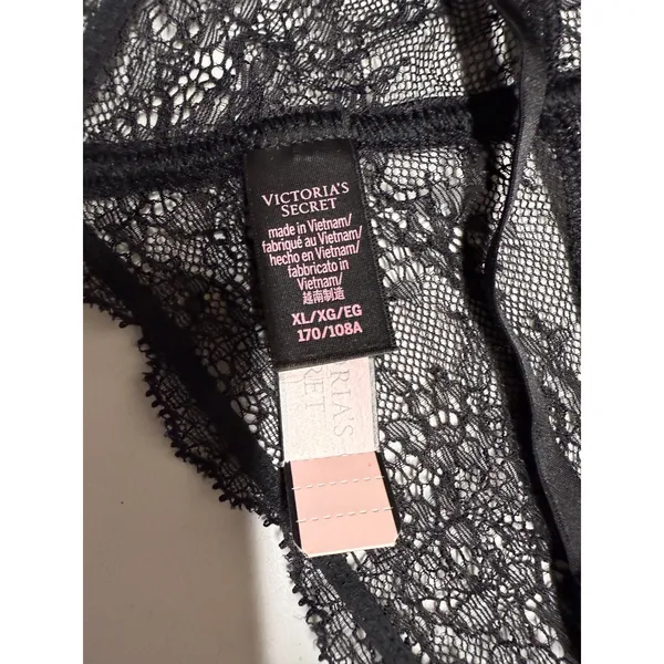 Victoria Secret Lingerie Teddy One Piece Bodysuit XL Black Lace Strappy Unlined‎ - Image 3