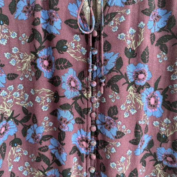 Free People Wine Purple Blue Boho Floral Mystery Bell Sleeve Tunic Blouse - Image 7