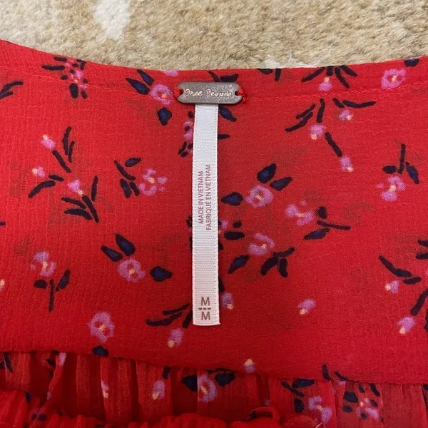 Free people Lolita red purple floral blouse women’s size medium - Image 5