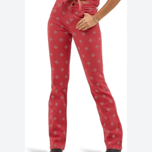 Wrangler High-Rise Bootcut Jeans, available in a red paisley‎ pattern. 2/26x30 - Image 4