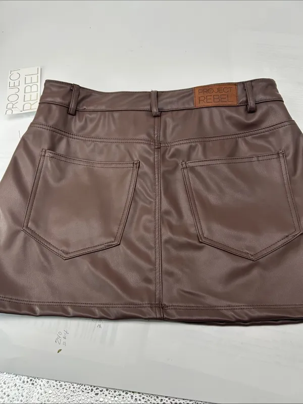 Brown Faux Leather Mini Skirt waist 28 length 13 - Image 9