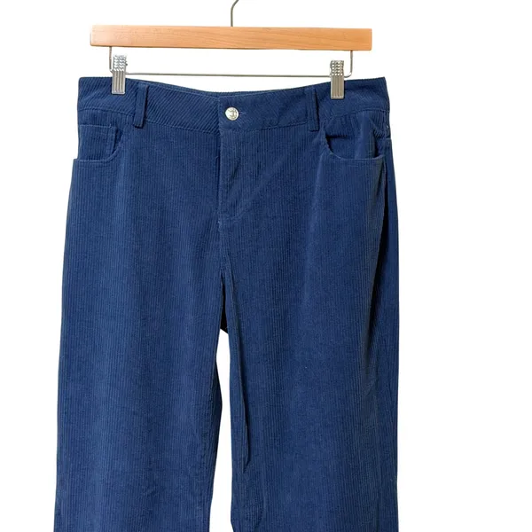 Edikted Blue Corduroy Wide Leg Flare Pants Womens Size Medium Mid Rise Retro Y2K - Image 3