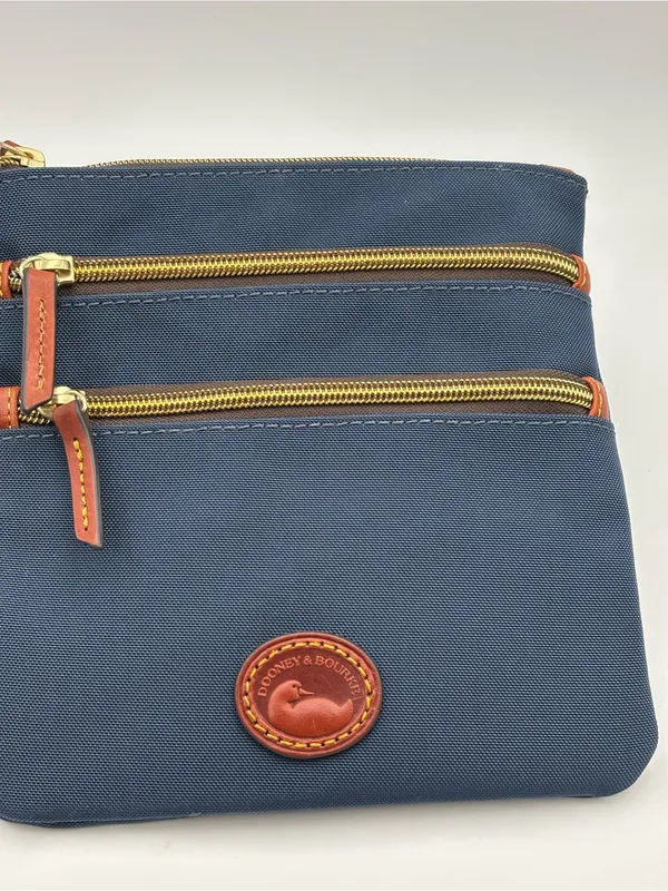 Dooney & Bourke‎ Triple Zip Navy Crossbody with Brown Leather Trim - Image 7