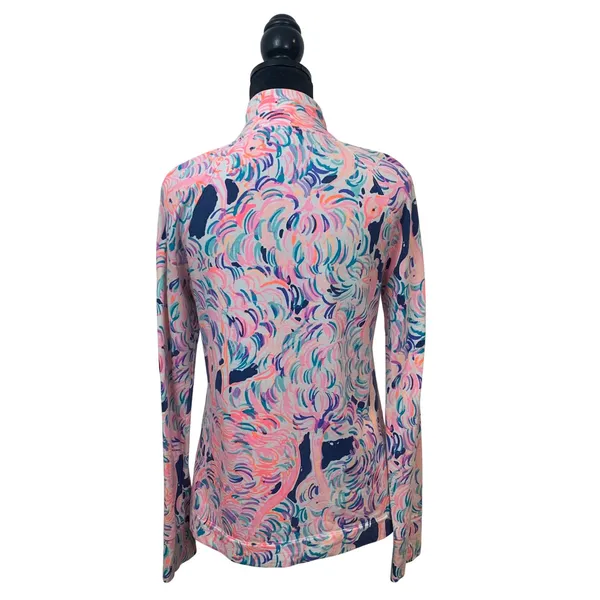 Lilly Pulitzer Women's S Skipper Popover High Tide Navy Flamingo Gopher Half Zip - Image 2