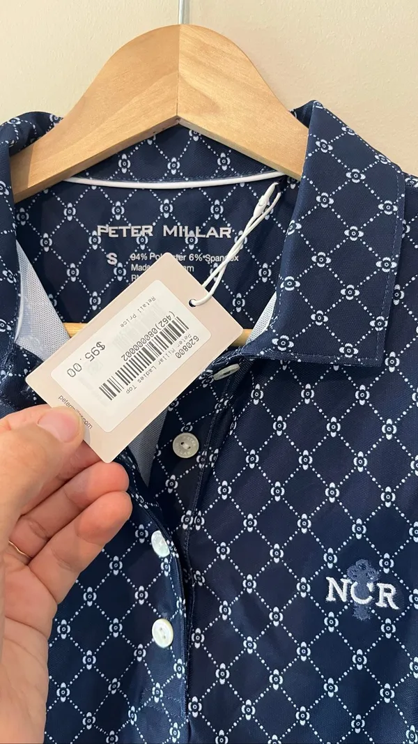NWT Peter Millar Women’s Small Navy Blue Geometric Sleeveless Golf Polo NCR Logo - Image 6