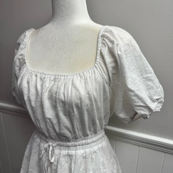 Lulus Sunny Day Feeling Tiered Puff Short Sleeve Mini Dress White Small NEW - Image 7