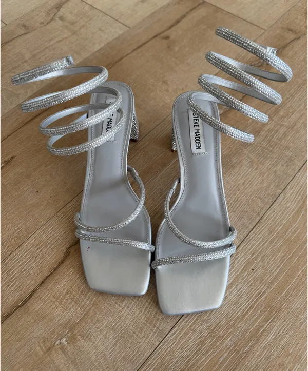 Steve Madden Lopezz Silver Rhinestone Square Toe Sole with Block Heels - Image 2