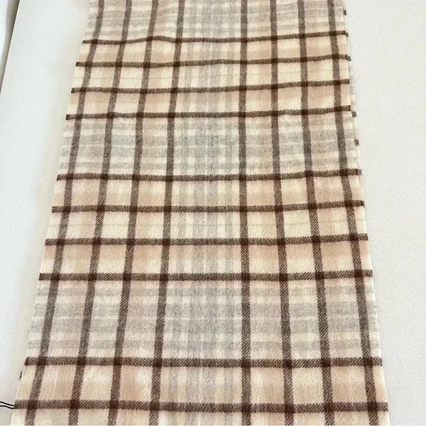 Charter Club Luxury Cashmere Plaid Scarf Ivory Neutral 2-Ply Lightweight Unisex - Image 2