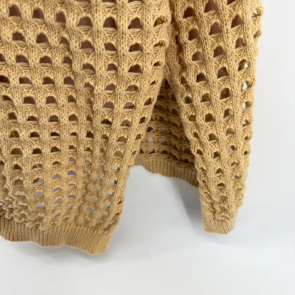 NWT Dressed In Lala Open Knit Polo Midi Dress Large Taupe Tan Crochet Cover Up - Image 5
