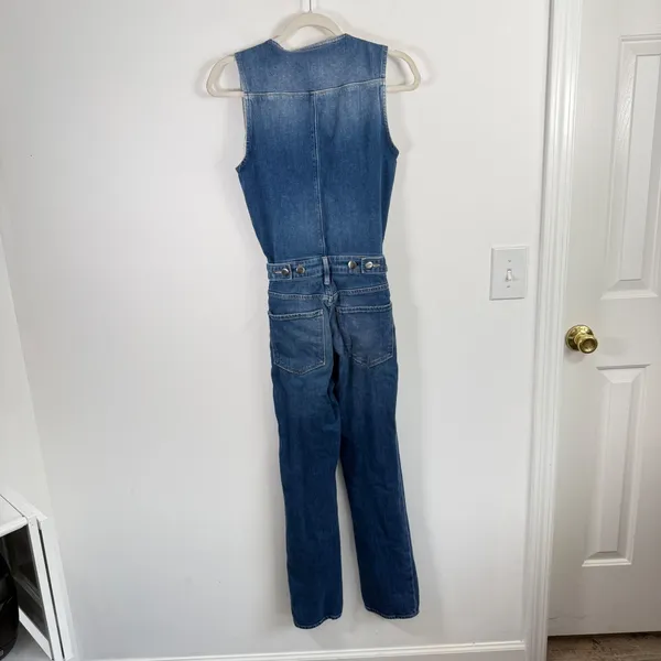 FRAME Le Slender Jumpsuit Leeson Denim Slim Fit Western Americana READ Womens XS - Image 11