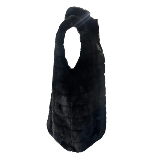 Talbots Black Faux Fur Ribbed Open Front Vest Women's size Small - Image 3