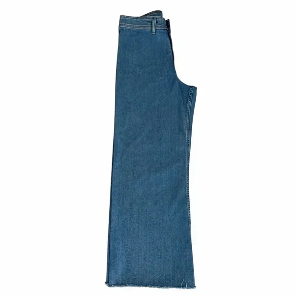 Zara Wide Leg High Rise Y2 K Raw Hem Blue Denim Fly Zip Jeans Sz 12 # 2455 - Image 6