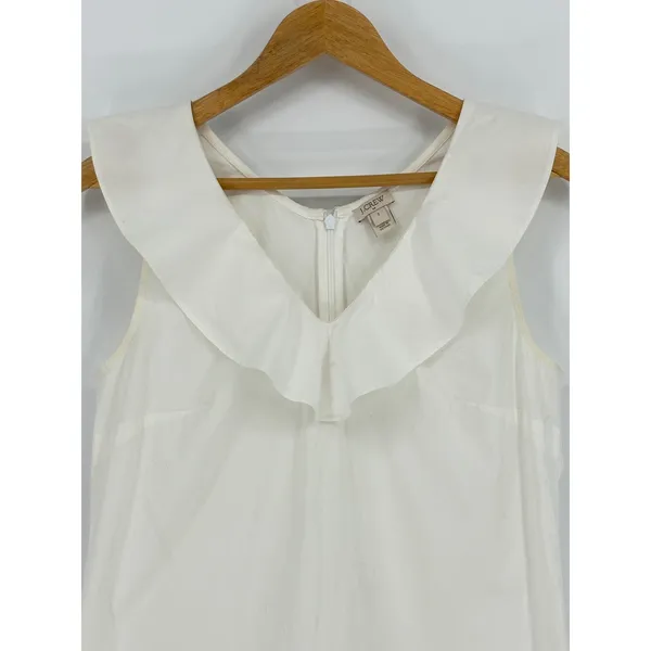 J.Crew Ruffle V-Neck Top Women Size‎ 2 White Sleeveless Cotton Blend Feminine - Image 4
