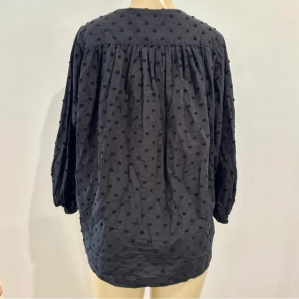 Zara Swiss Dot Blouse Sz M Black Long Sleeves Cotton Button Front Top Shirt - Image 7